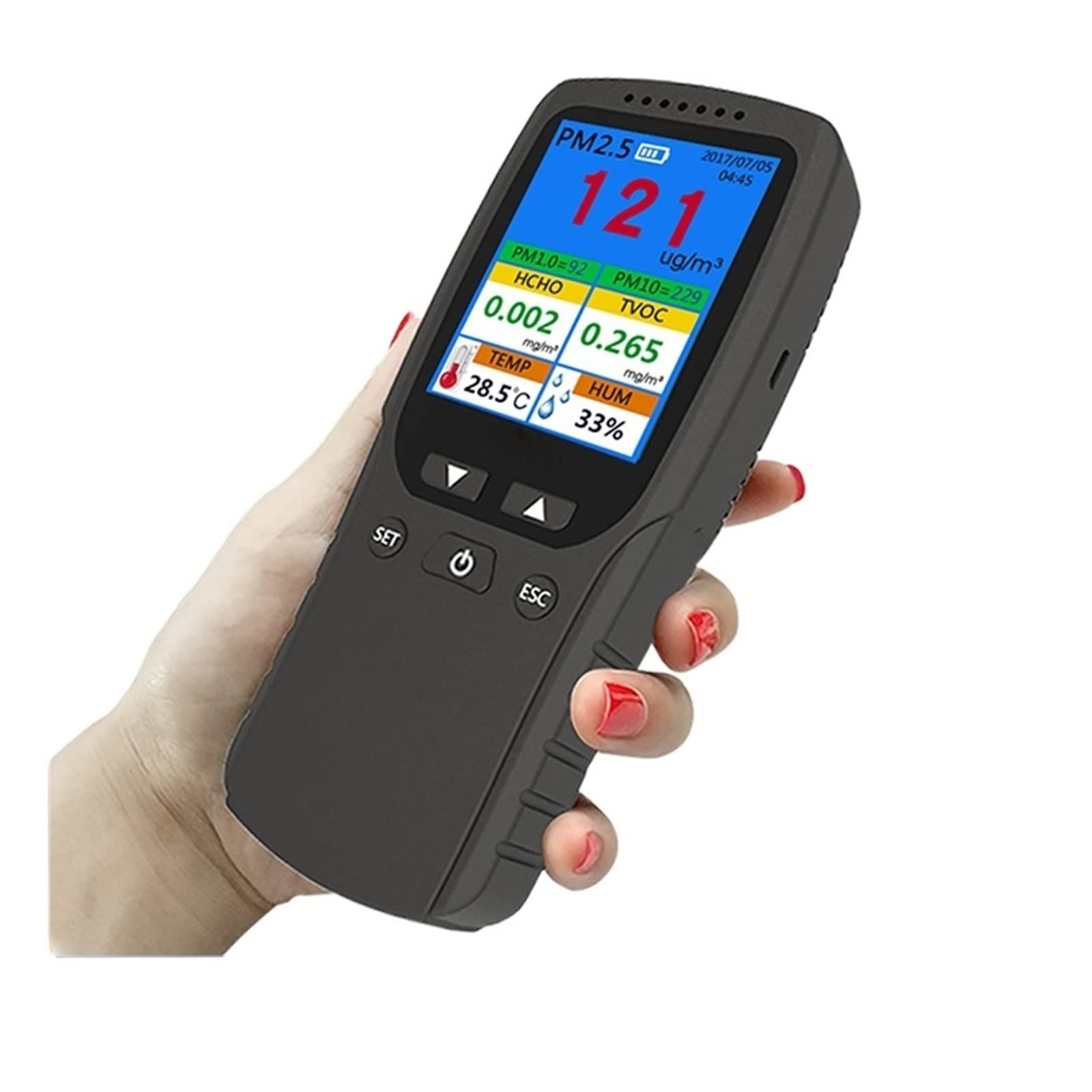 Gas Detector, Air Quality Monitor Formaldehyde Detector Professional Measurement Formaldehyde PM2.5/TVOC/HCHO Temperature and Humidity