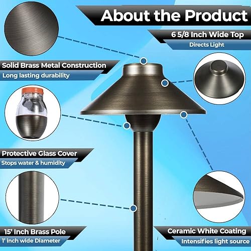 Miniatura 2 de Luz LED Pathway 124 para paisaje (paquete de 6) 12 V de latón macizo de bajo voltaje, luz LED G4 de 3.5 W 2700 K, bombilla de seguridad de hongos al