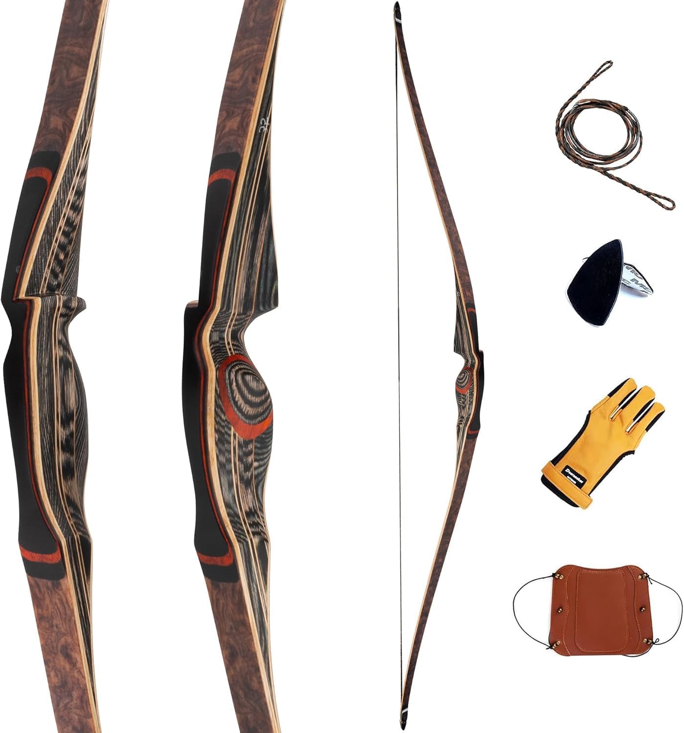 Deerseeker Archery 64" Reflex Deflex Hybrid One-Piece Traditional Long Bow with Laminated Bamboo & Clear Fiberglass Limbs Right Hand/Left Hand for Adults 25-60lbs