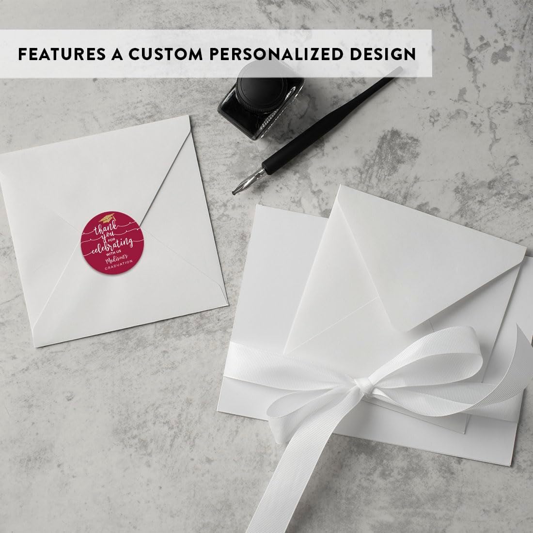 Andaz Press Burgundy Maroon and Gold, Personalized Graduation Circle Labels, Thank You for Celebrating with US, 40-Pack, Graduation Stickers Custom Thank You Stickers Class of 2026