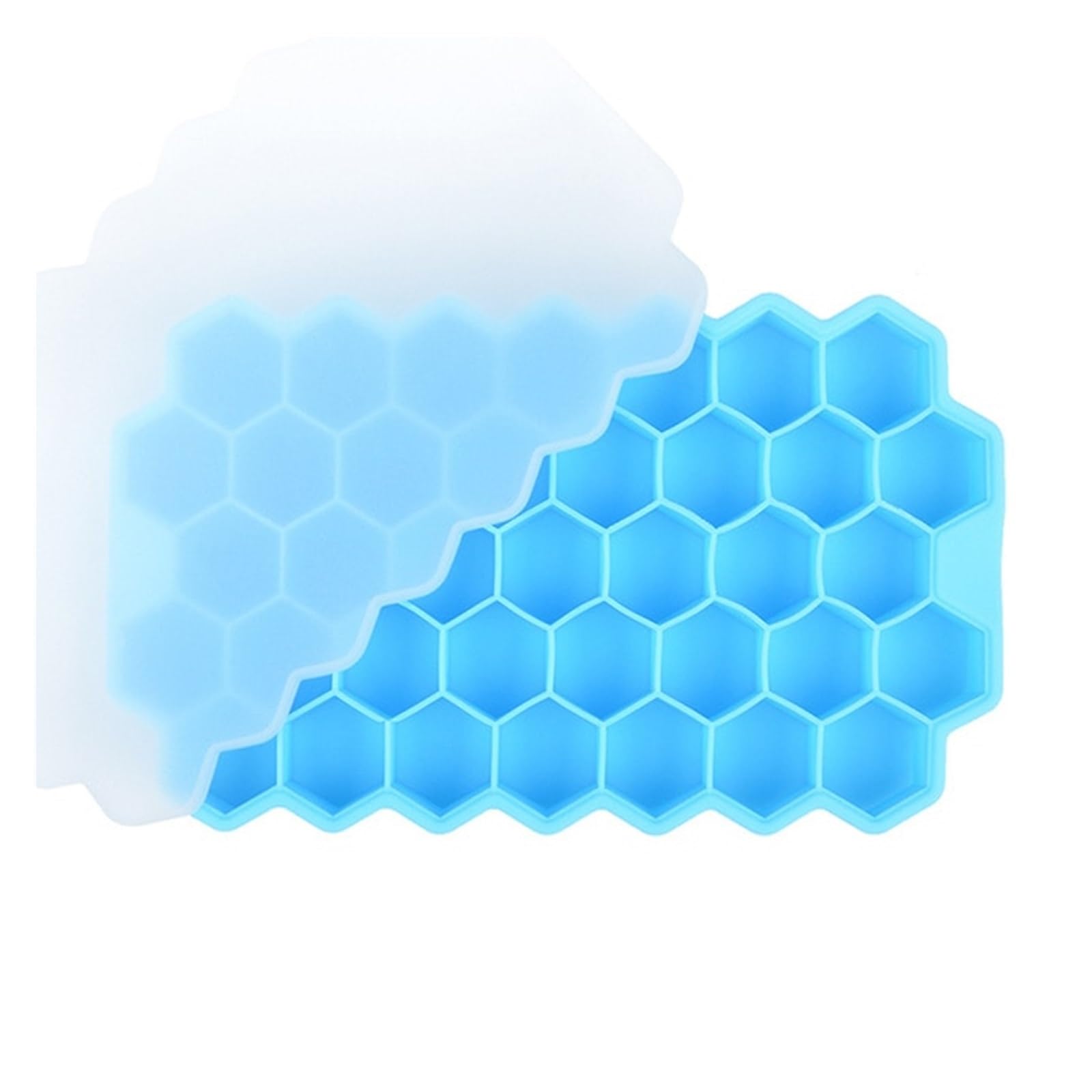 Vassoio per cubetti di Ghiaccio 37 cavità a Nido d'Ape Creatore Creativo Vassoi riutilizzabili Stampo in Silicone Stampo per Ghiaccio Senza BPA con coperchi Rimovibili (Color : LightblueWithCover)