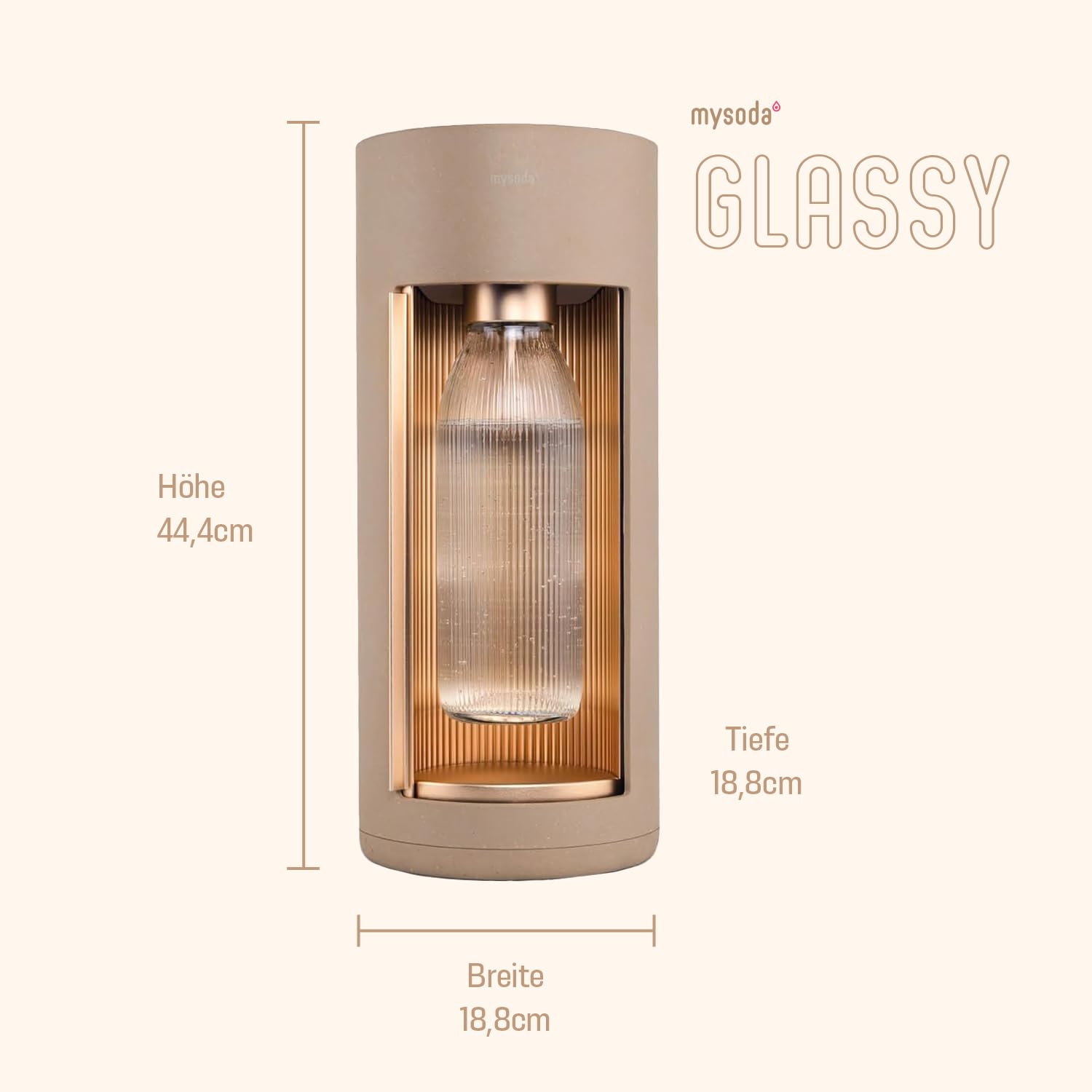 Mysoda: Glassy Wassersprudler aus Holzkomposit und Aluminium mit CO2-Zylinder und 1L Glasflasche - Latte