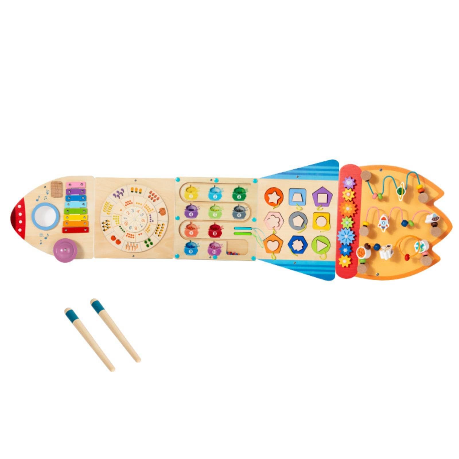 Colcolo Children Learning Board Tavola Interattiva Pannello Educativo Legno da Parete con Forme Ad Incastro Ruota dei Numeri Ingranaggi Xilofono per
