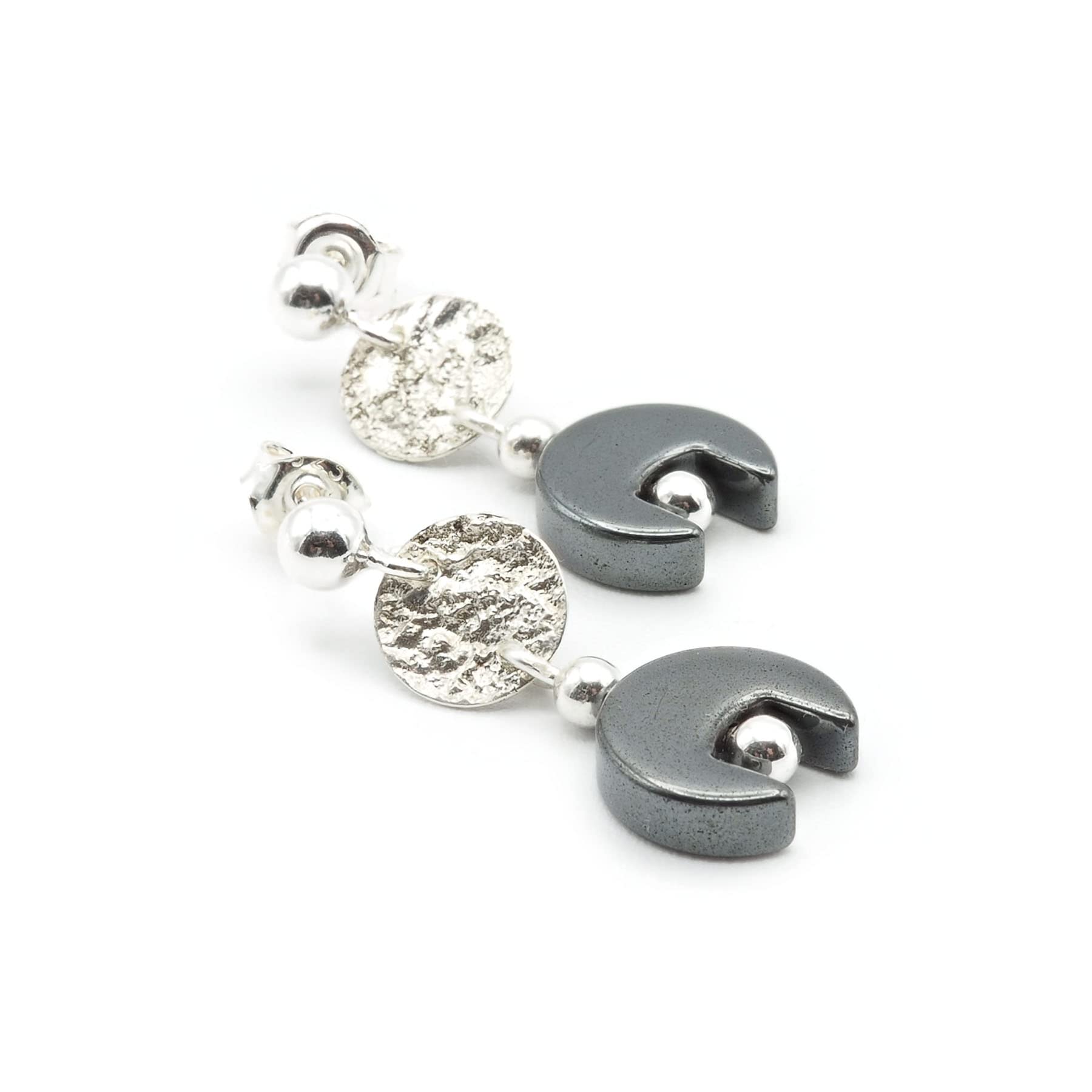 Pendientes de Hematita y Plata 925, Estilo Boho, Hechos a Mano