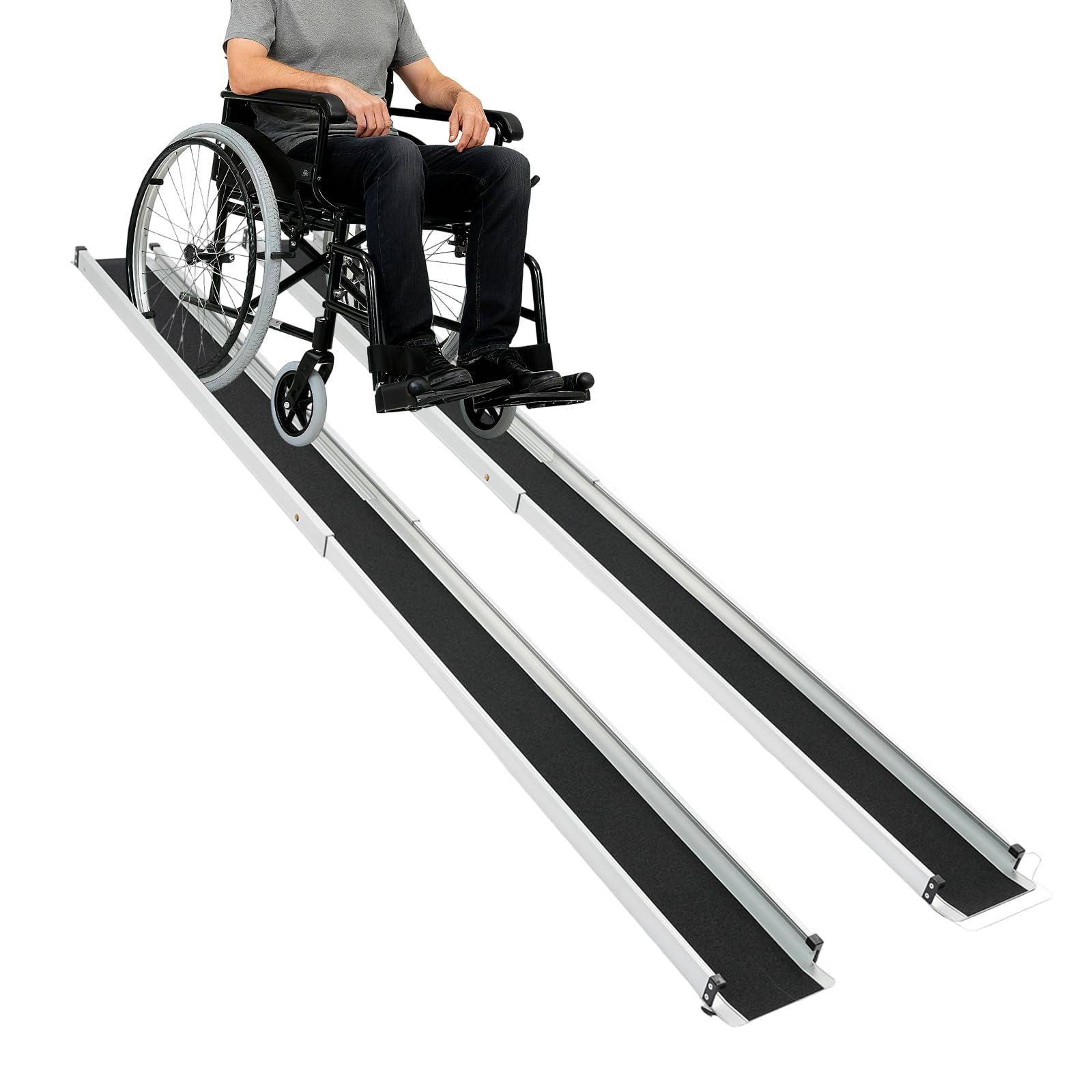 Rampas telescópicas para sillas de ruedas, de aleación de aluminio con capacidad de carga de 300 kg, negro y plateado, para silla de ruedas, escalones y ayudas de movilidad como bicicletas scooter