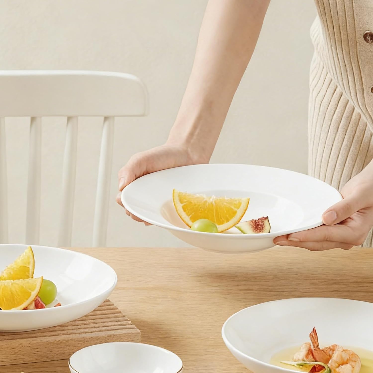 4 Pcs Large Pasta Bowls, 8 Inch White Soup Bowls, Big Salad Bowl, Wide and Shallow Ceramic Serving Bowl for Pasta, Soup, Salad, Microwave and Dishwasher Safe