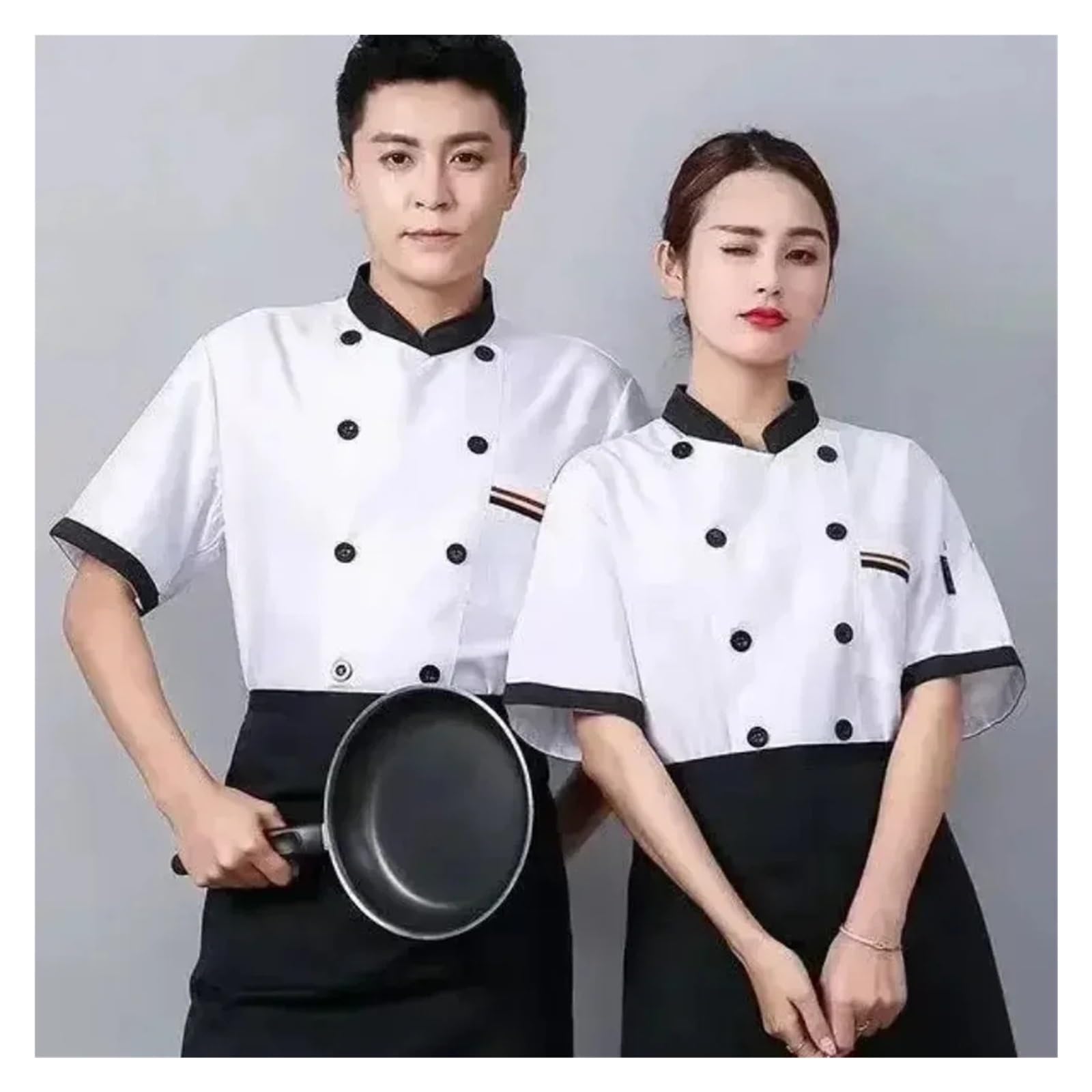 Giacca Chef Uomo Divisa da Cuoco A Maniche Corte Uomo Lavoro per Cucina Hotel Mensa Chef(Black S,M)