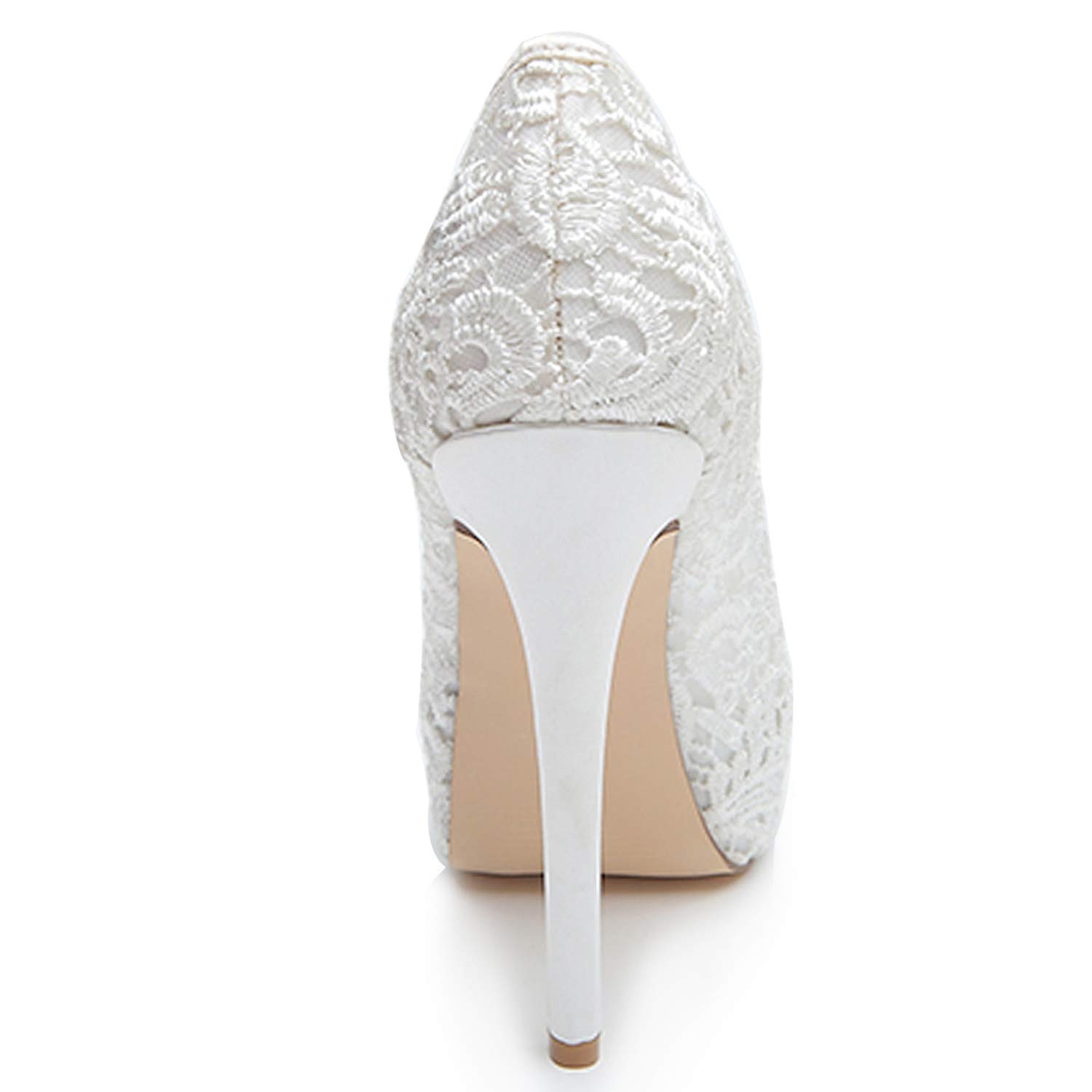 Spitze Hochzeitsschuhe, Frauen Peep Toe Elfenbein Sommer Kitten Heels Größe Plattform High Heels Party & 12,5 cm Absatz