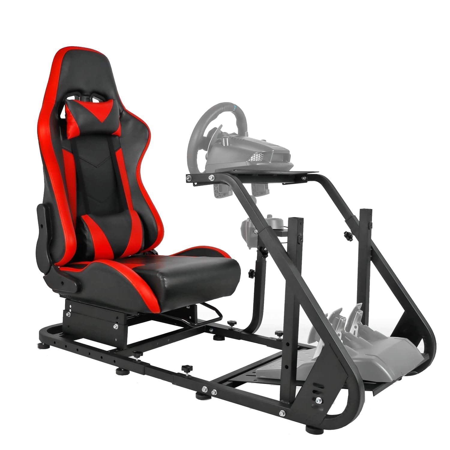 Minneer Adapt TV Stand Racing Simulator Cockpit with Red Seat Fit for G29/G923/T248/TX Reinforced Adjustable Gaming Steering Wheel Mount Expandable Not Included Wheel, Pedal, Handbrake ?