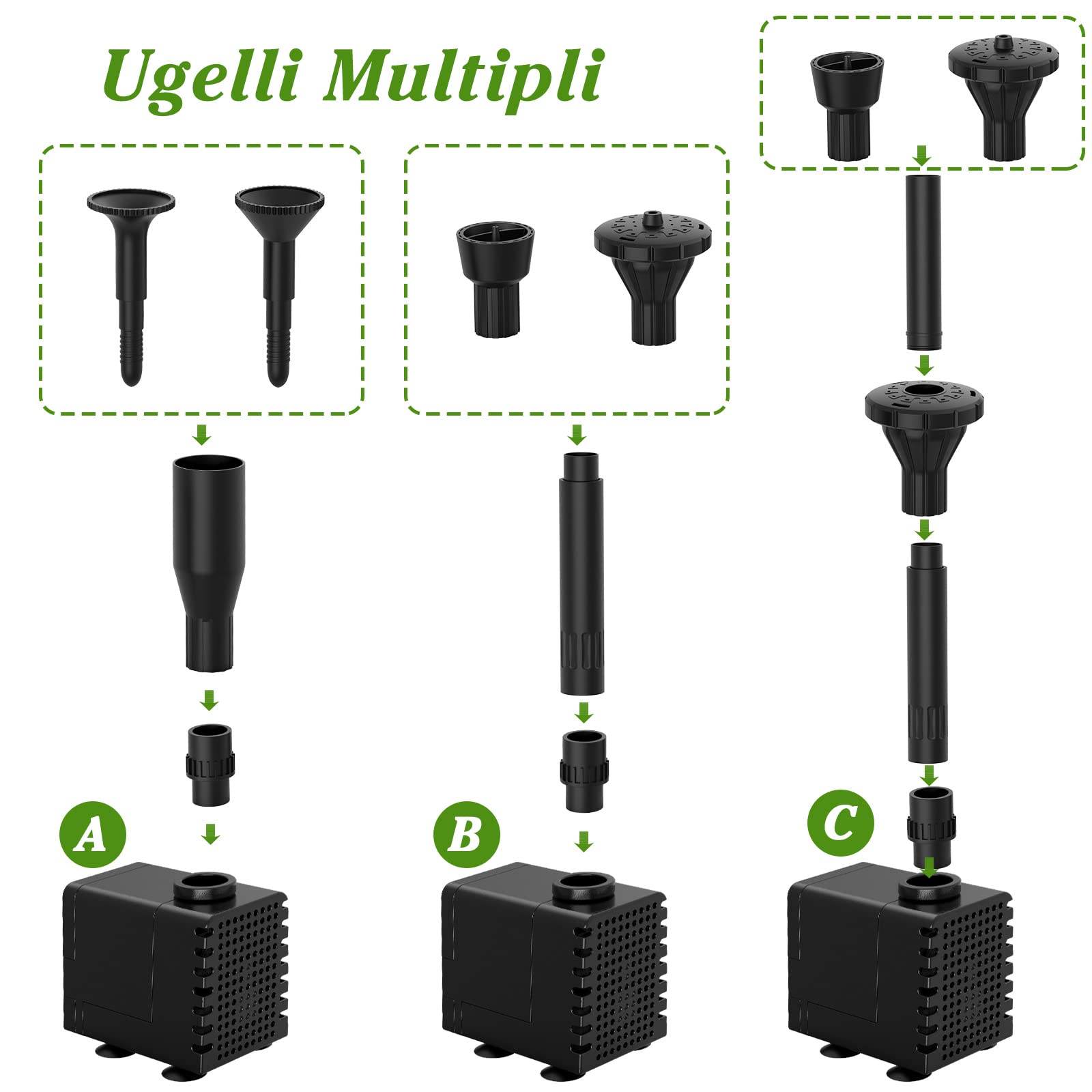 AMZtime 20W Fontana Solare da Esterno Fai Da Te, Ultimo Aggiornamento Pompa Stagno Solare Pieghevole, con Supporto Regolabile e 6 stili di fontana, per Giardino, Stagno, Fai Da Te Acqua Caratteristica