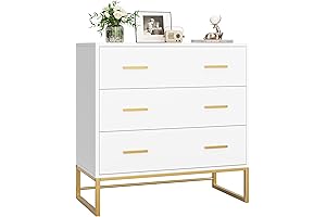 FOTOSOK 3-Drawer Dresser in White and Gold