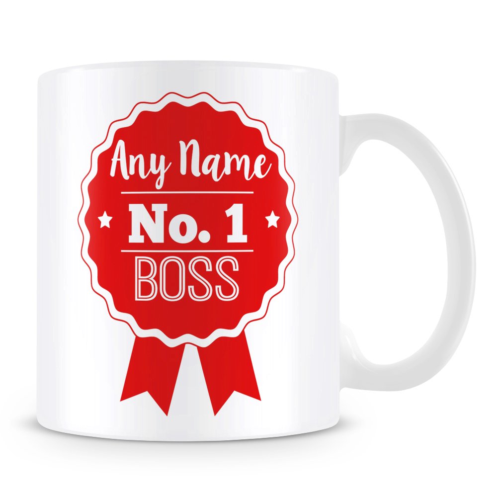 Number Boss 'Rosette Award' Personalised Mug/Cup Customise with Name  Red