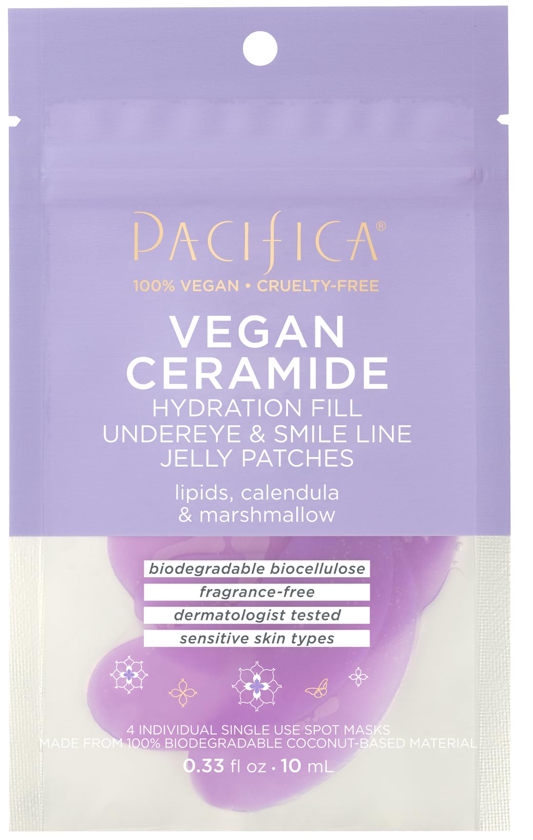 PacificaUndereye Mask – Vegan Ceramide Hydrating Jelly Under Eye & Smile Line Patches, Reduces Fine Lines & Puffiness, Fragrance-Free, Vegan & Cruelty-Free, 4 Pieces