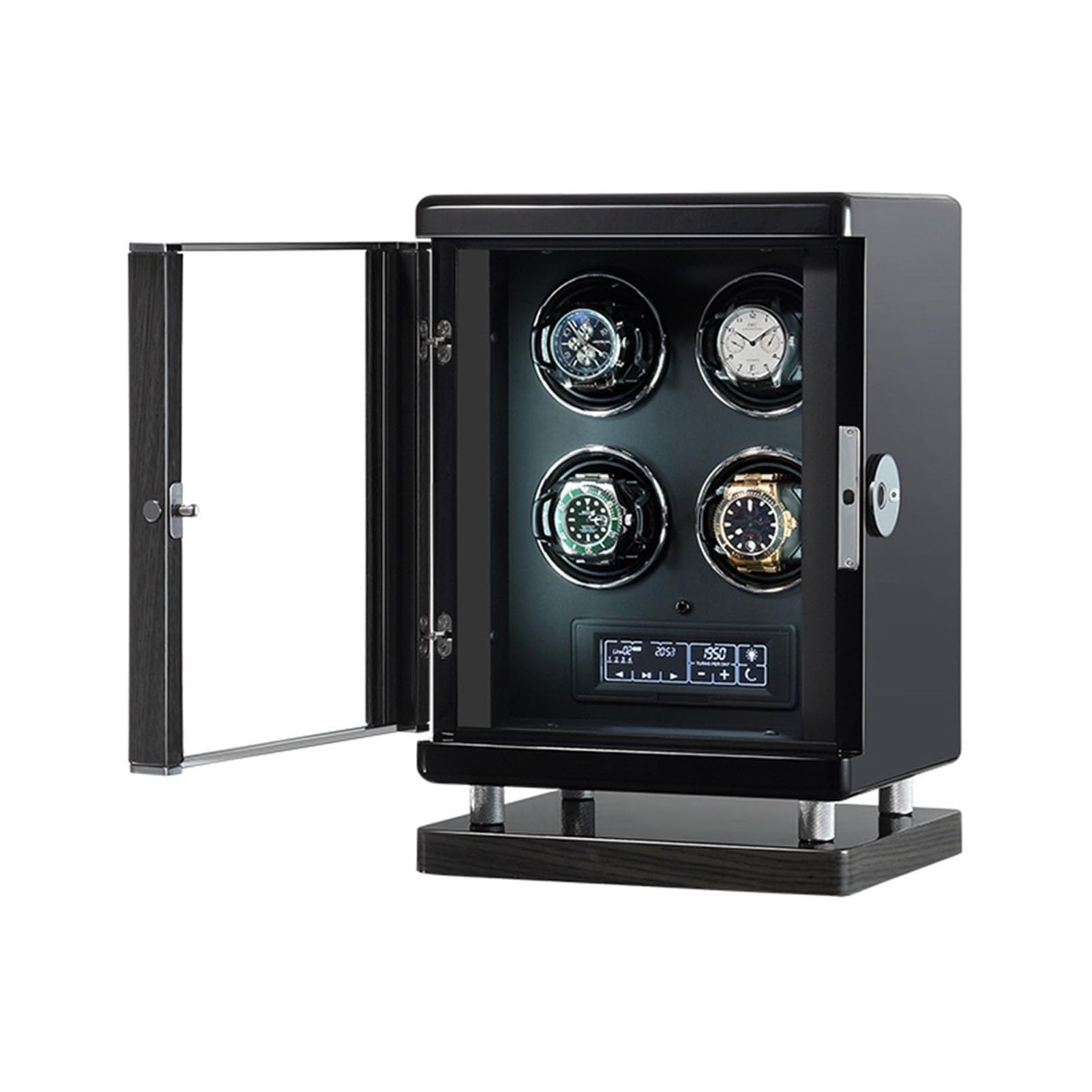 MYUYEE Watch Winder 4 Winding Spaces Watch Winders For Automatic Watches Fingerprint Unlocking Adjustable Watch Pillows Built-In Led Illumination And Lcd Touchscreen Control