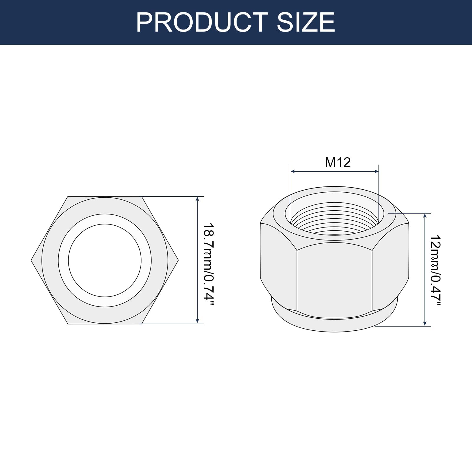 TA-VIGOR 50Pcs M12 x 1.25mm Nylon Hex Lock Nuts, Carbon Steel Nylon Insert Self-locking Nuts - Image 2