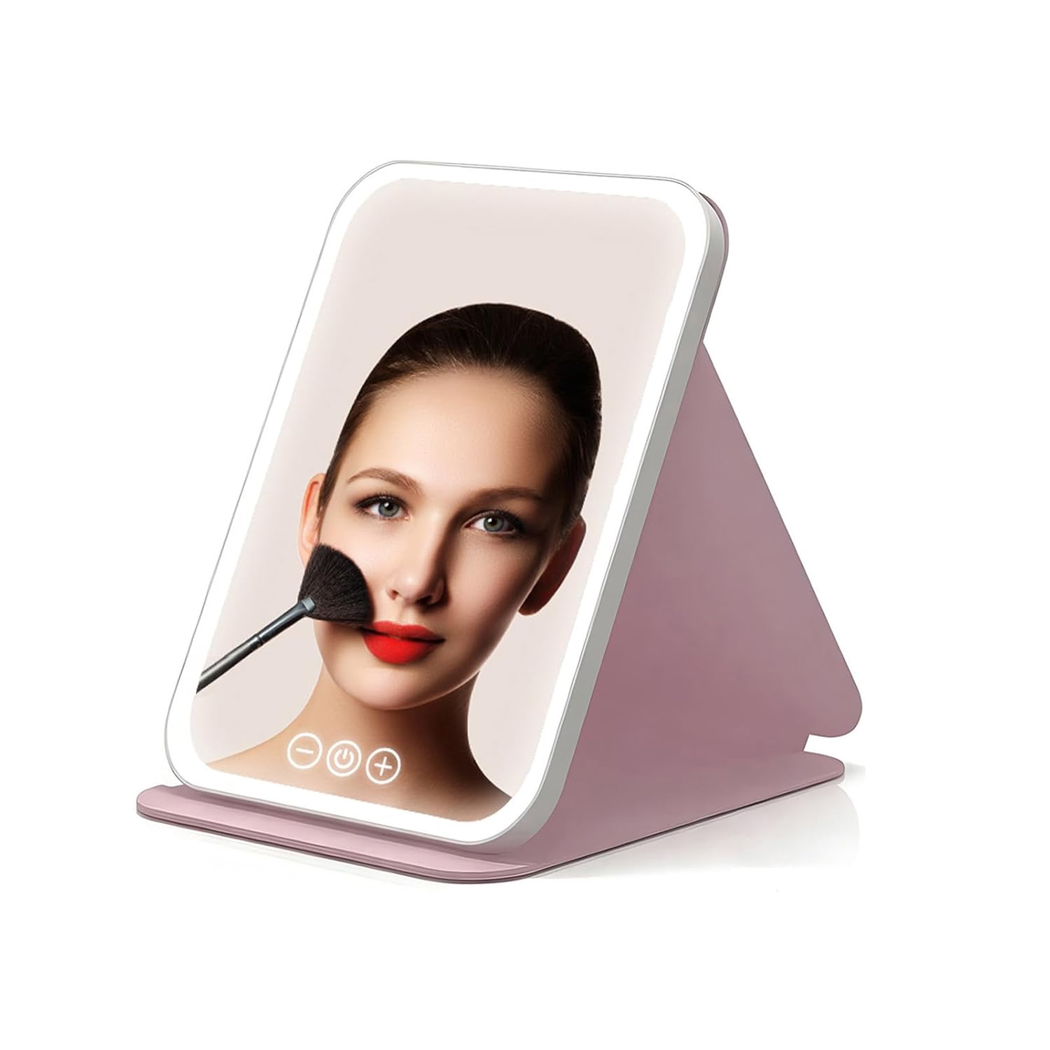 YEKKOPT Travel Makeup Mirror with Lights, Portable Small Beauty LED Vanity Mirror with Lights, 1200mAh Battery, Dimmable Touch Screen, Tabletop Folding Compact Mirror,Women Gift