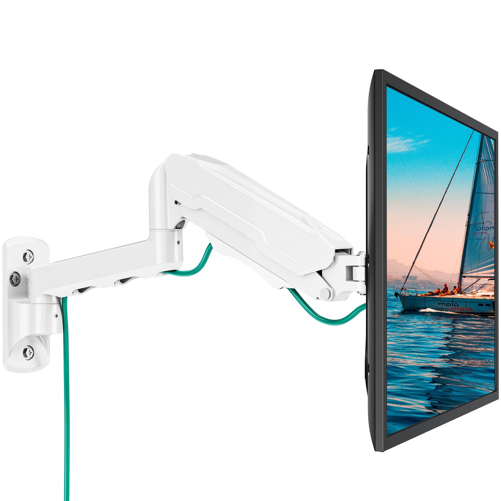 MOUNT PRO Single Monitor Wall Mount for 13 to 32 Inch Computer Screens, Gas Spring Monitor Arm Holds Up to 17.6lbs, Full Motion Adjustable Wall Bracket, VESA Mount 75x75, 100x100, White-image-13