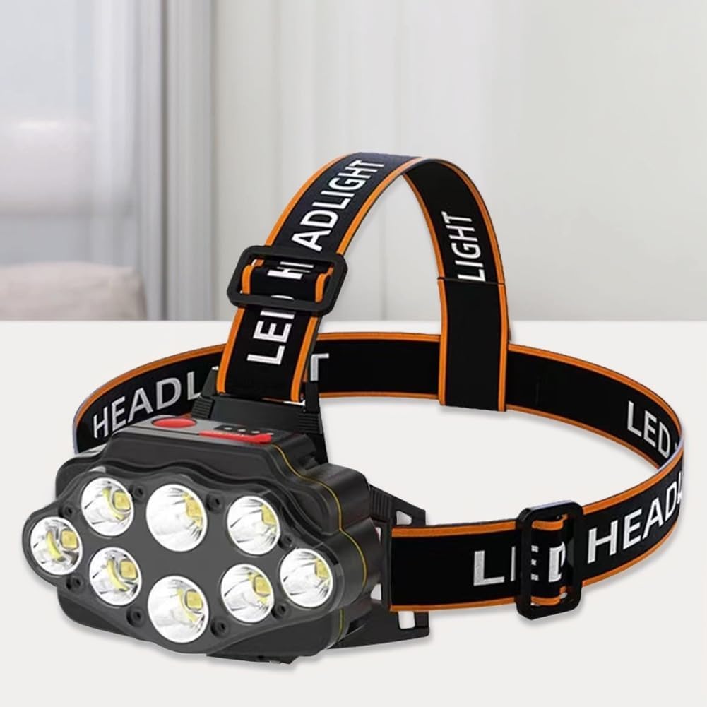 Latarki czołowe do kempingu i pieszych wędrówek, latarka czołowa zewnętrzna 8 LED USB akumulatorowa latarka czołowa z wyświetlaczem mocy do kempingowej latarki czołowej(Black 3pcs)