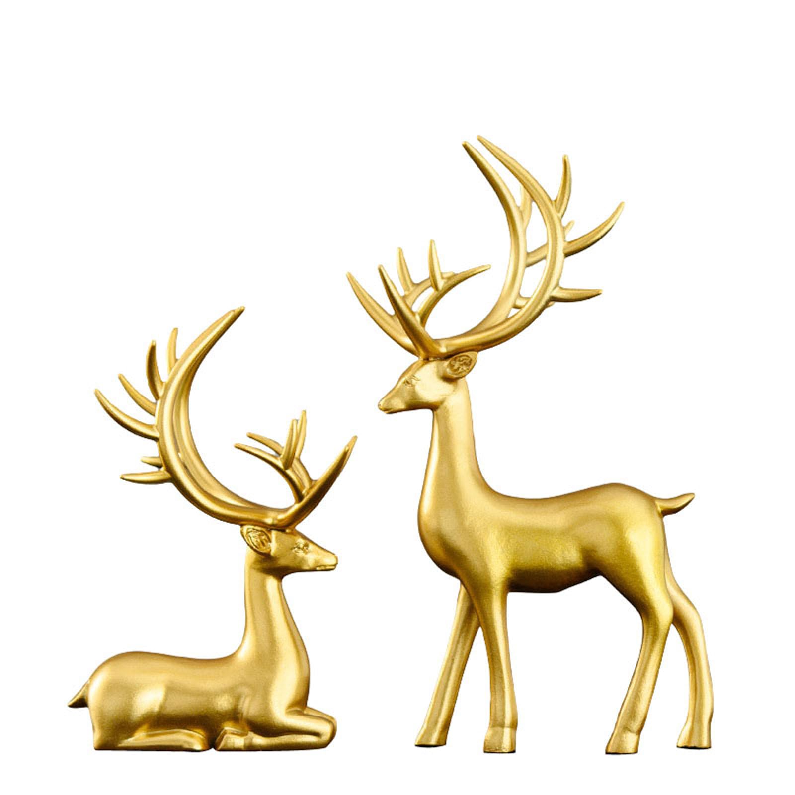 LSFYSZD 2pcs Reindeer Sculpture Resin Christmas Elk Statues Home Office Decorative Displays for Living Room, Bedroom, Bathroom, Bookshelf, Desktop, Cabinets (A Gold#2, One Size)