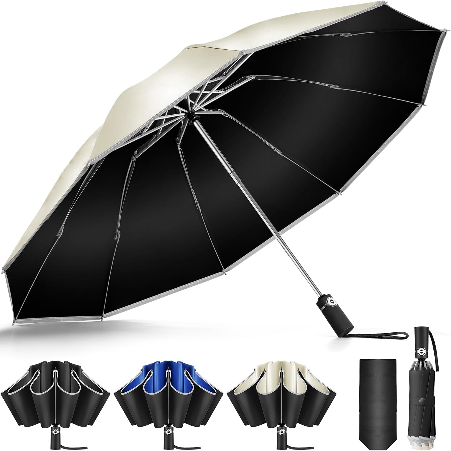 【逆折り式10本骨】折りたたみ傘 ワンタッチ自動開閉 メンズ レディース兼用 耐風・豪雨対応(台風対策可)広幅105cm大きい 反射テープ付き 遮光99%・UVカット99% 男子日傘 テフロン加工 折り畳み傘 収納ポーチ付き 晴雨兼用 梅雨対策 丈夫耐久 ベージュ Amazonで販売中 【逆折り式10本骨】折りたたみ傘 ワンタッチ自動開閉 メンズ レディース兼用 耐風・豪雨対応(台風対策可)広幅105cm大きい 反射テープ付き 遮光99%・UVカット99% 男子日傘 テフロン加工 折り畳み傘 収納ポーチ付き 晴雨兼用 梅雨対策 丈夫耐久 ベージュ Amazonで販売中