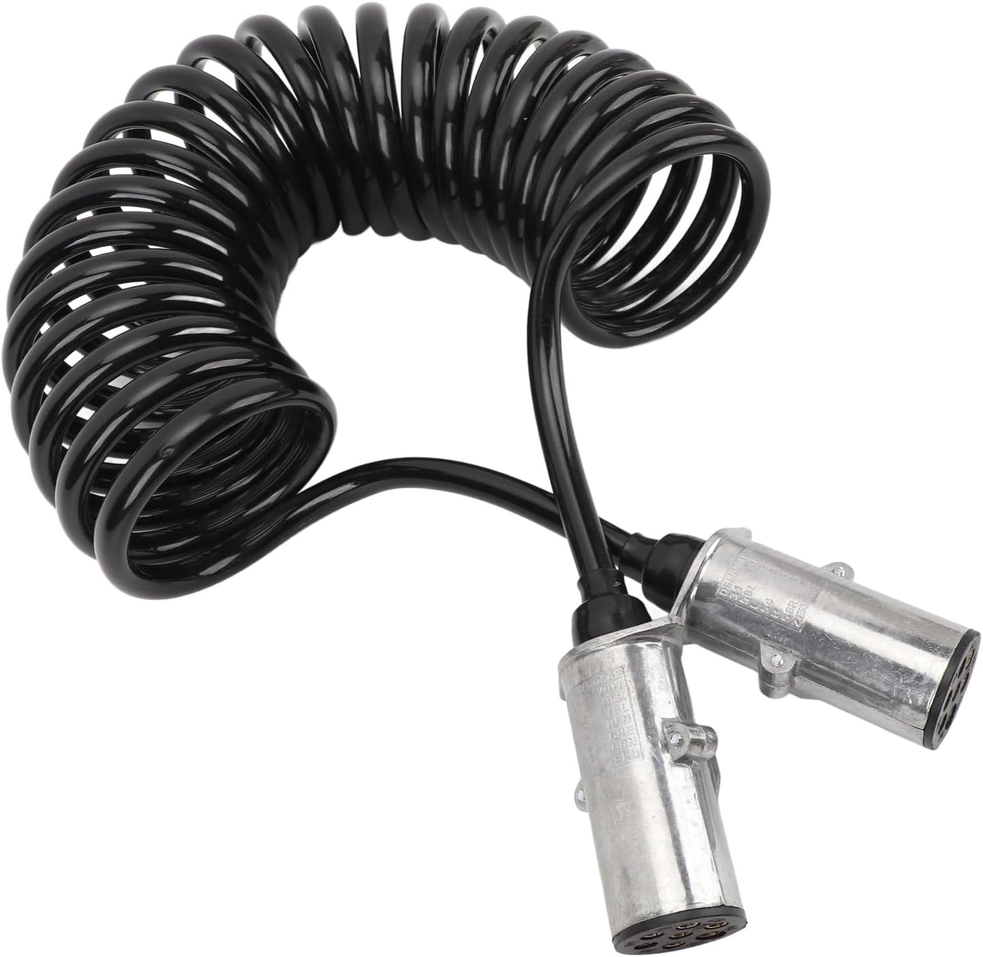 WALFRONT 7 Way Trailer Cord Heavy Duty Coiled Zinc Alloy SAE J560 Plug for Semi Trucks RV Caravan Durable Copper Construction Ensures Stable Lighting Performance