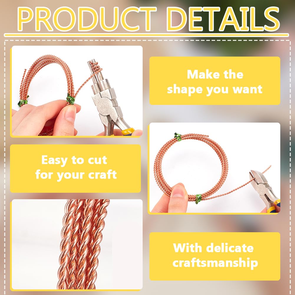 BENECREAT 2 Rolls 13.12Feet Twist Jewelry Wire, 12 Gauge/2mm Copper, 2m/6.6 Feet, 2 Strand Twist, Great for Jewelry Making