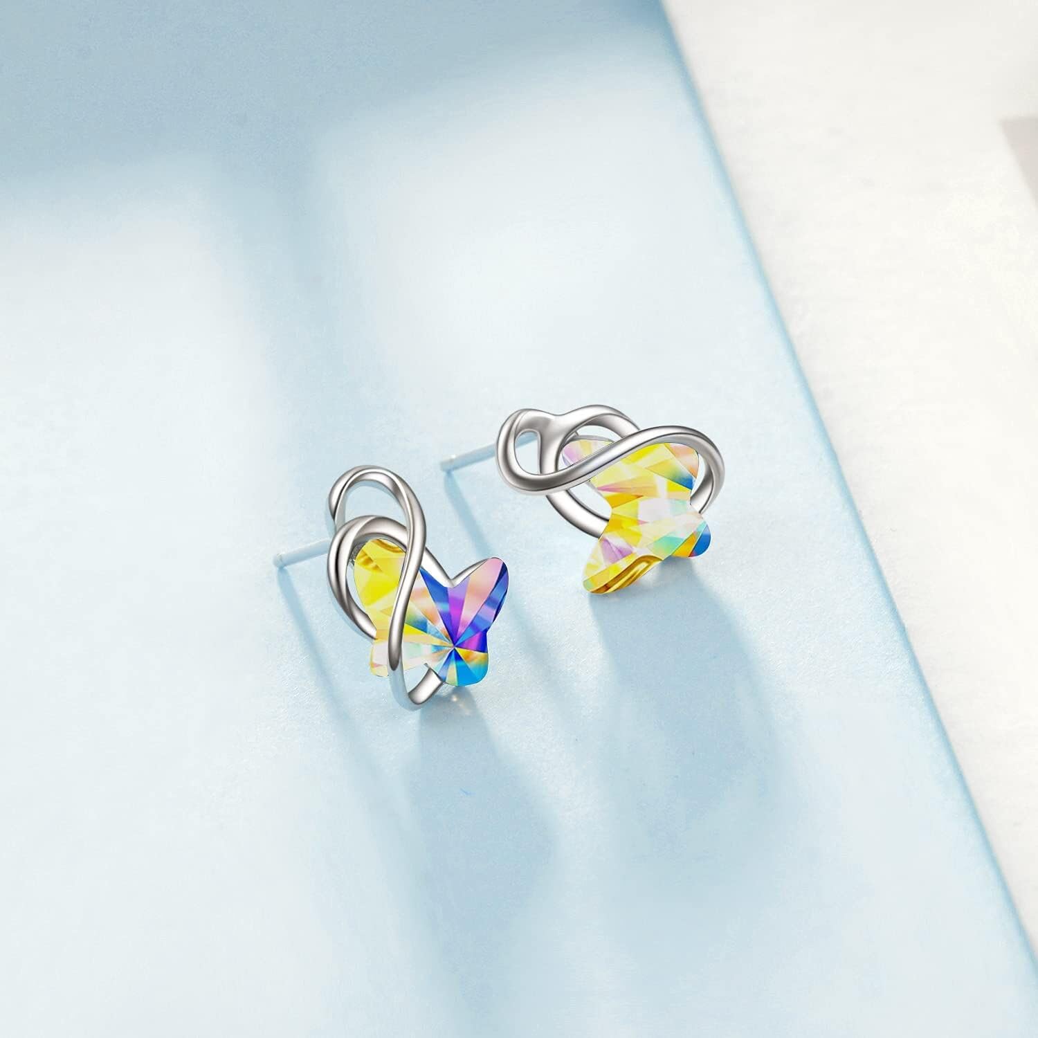 925 Sterling Silver Butterfly Stud Earrings with Crystals, Butterfly Jewellery Gifts for Women Girls