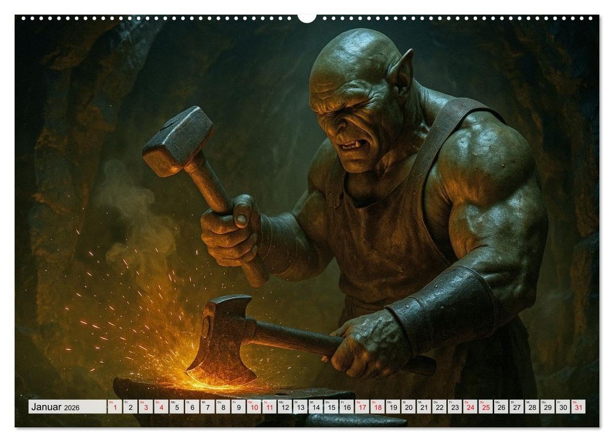 Erbe der Orks. Feuer und Schatten (hochwertiger Premium Wandkalender 2026 DIN A2 quer), Kunstdruck in Hochglanz: Eine bildgewaltige Reise in die Welt ... - rau, mystisch und erhaben. (CALVENDO Kunst)