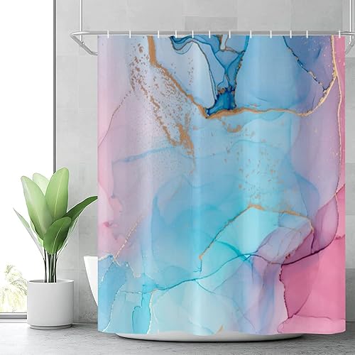 Miniatura 19 de Cortina de ducha con diseño de mármol verde, verde azulado y blanco degradado, moderna, abstracta, de lujo, ondas, decoración del hogar, tela