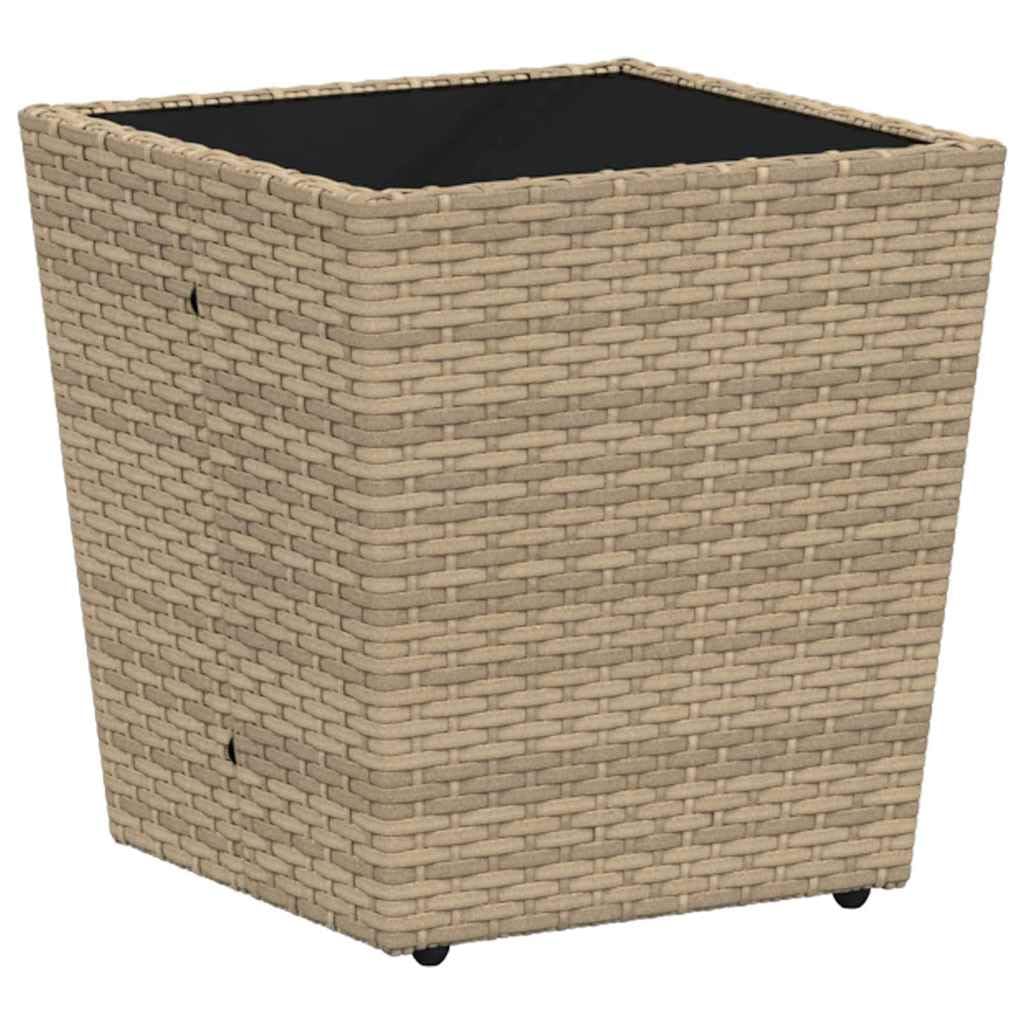 Juego bistró jardín Beige ratán sintético con Mesa Vidrio Templado, 3 Piezas, 2 sillas con Cojines, Ideal terraza Patio Exterior para Descanso y reuniones al Aire Libre