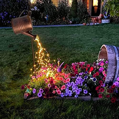 MZXI Solar Garden Light Outdoor, 35" Solar Powered Watering Can Decorative Lights with IP65 Waterproof Led String Fairy Lights, Star Shower Art Stake Lights with Bracket for Lawn Patio Yard Decor