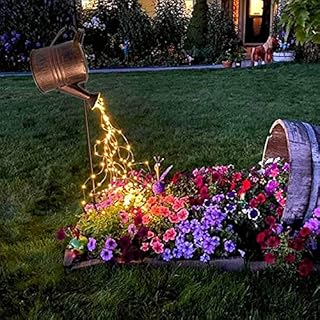MZXI Solar Garden Light Outdoor, 35" Solar Powered Watering Can Decorative Lights with IP65 Waterproof Led String Fairy Lights, Star Shower Art Stake Lights with Bracket for Lawn Patio Yard Decor