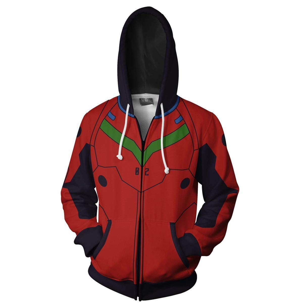 Veste à capuche rouge imprimé 3D avec fermeture éclair intégrale en 5X-Large - 4