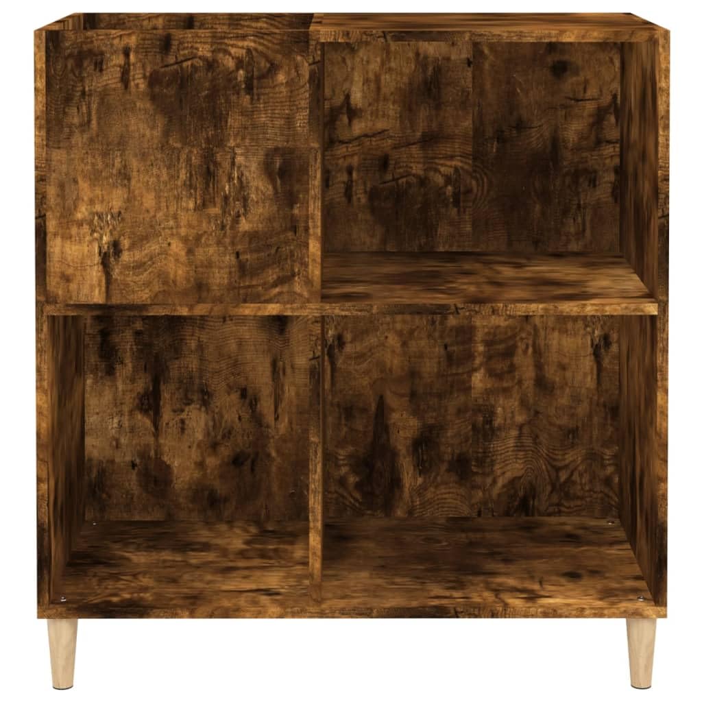 Armadio per dischi in legno di rovere affumicato, 84,5 x 38 x 89 cm, con gambe in legno massello, scaffale per dischi in vinile, per soggiorno