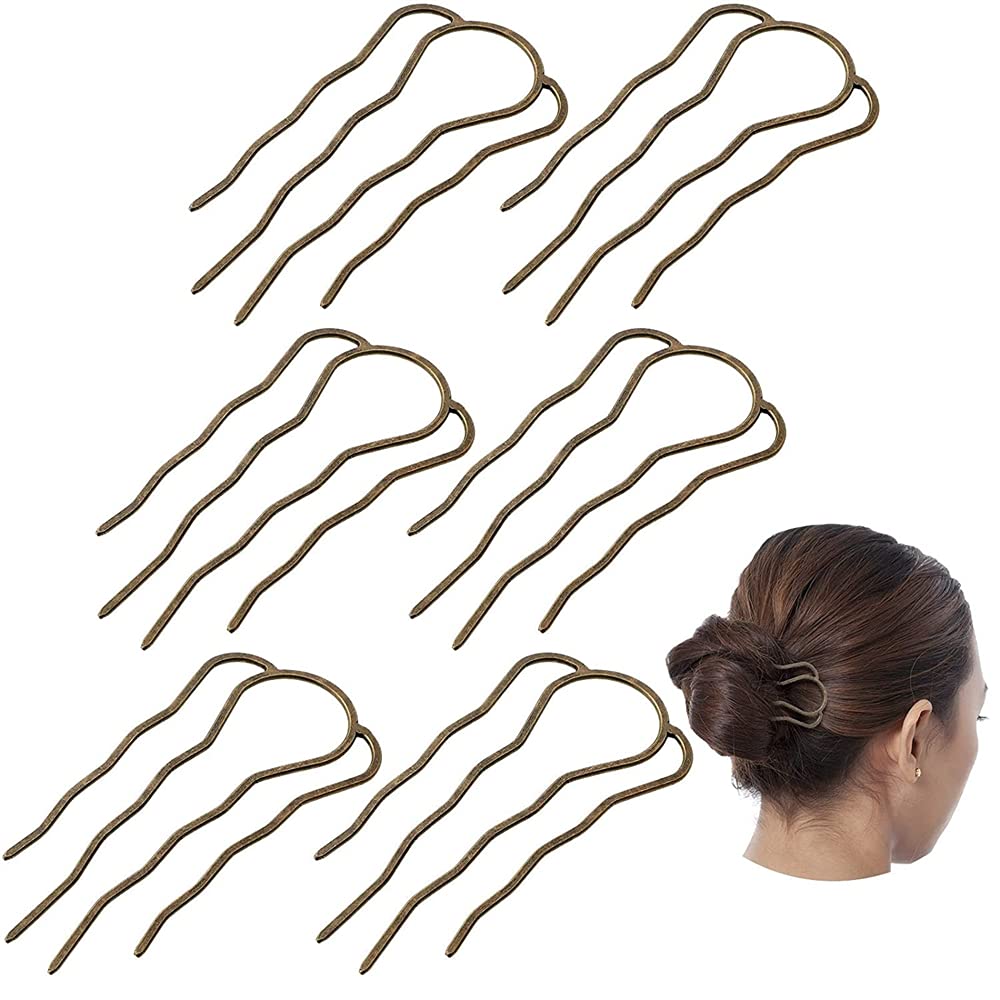 ELECDON Hair Fork Clip, Stick Hair Side Comb Hairpin Hair Bun Updo Hair Sticks Alloy 4 Prong Bun Hair Pins Clips Grips for Women Hair Styling Tool Accessories, 6 Pieces, 87 Mm ( Bronze Color )