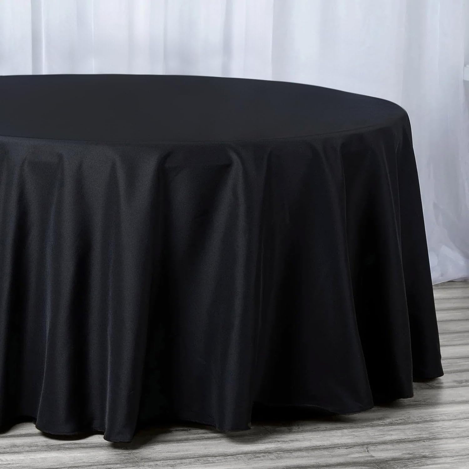 Efavormart Fire Retardant Black Tablecloth 132" Seamless Premium Polyester Round Table Cover for 6 Foot Tables with Floor-Length Drop