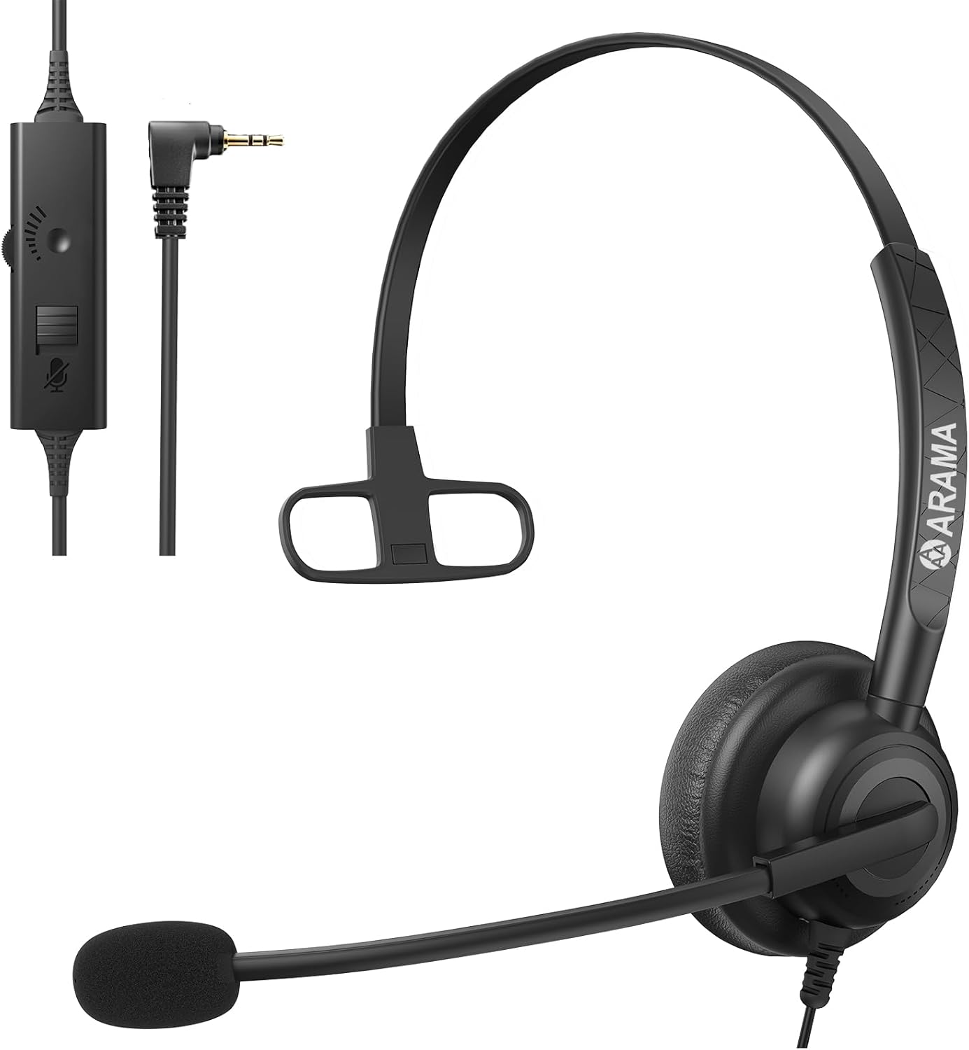 Phone Headset 2.5mm with Microphone Noise Cancelling & Mute Switch Telephone Headphone Compatible with Panasonic AT&T VTech Uniden Cisco Grandstream Polycom Cordless Phones