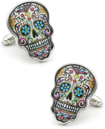 iGame Day Of The Dead Cuff Links Muti-color Brass Material Sugar Skull Design Cufflinks with Gift Box