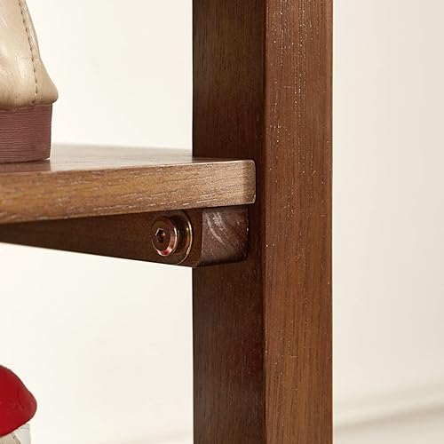 Miniatura 7 de Banco de almacenamiento de madera para zapatos, banco de entrada de madera maciza rústica, zapatero de 2 niveles con capacidad para hasta 550 libras