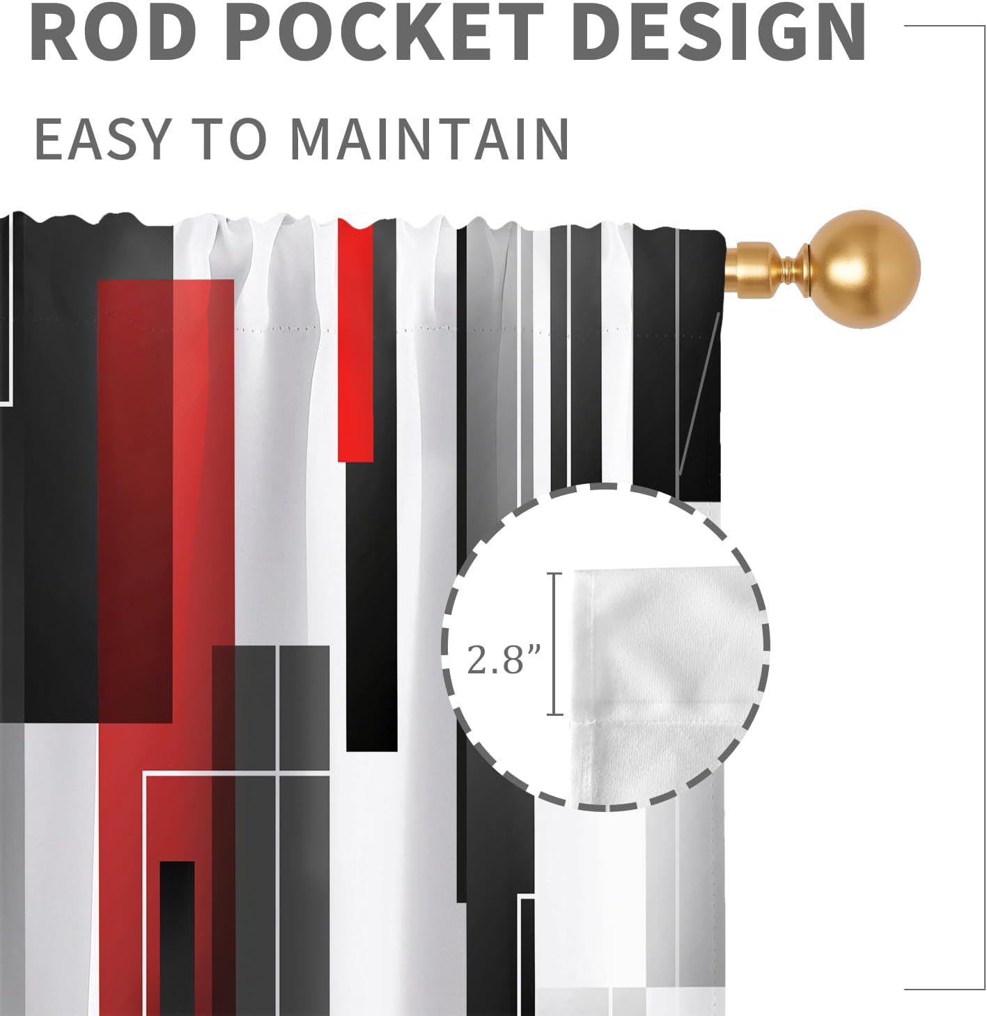 Red and Black Curtains Burgundy Grey White Ombre Abstract Modern Geometric Geometry Mens Cool 42W x 63L Inches Rod Pocket for Bedroom Living Dining Room Window Drapes Treatment Fabric 2 Panels