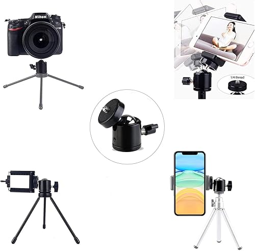 Miniatura 7 de Soporte de trípode universal con cabeza de bola giratoria de 14 pulgadas con zapata caliente (paquete de 2), adaptador de base de montaje giratorio