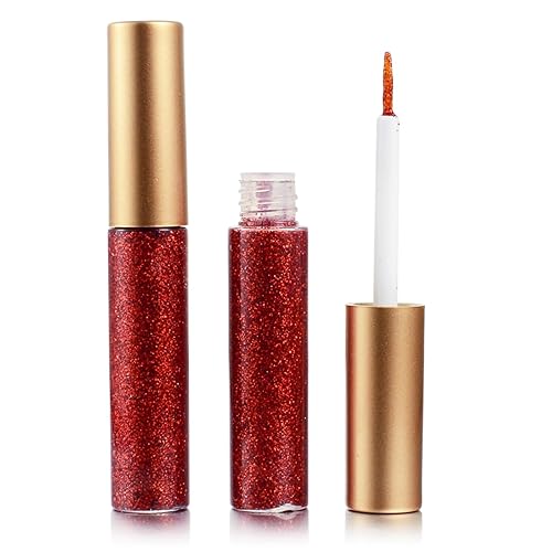 DekRion Delineador de ojos con purpurina, delineador de ojos dorado rojo, delineador de ojos impermeable de larga duración, plateado, dorado, rosa y