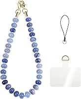 Handmade Blue Aventurine Gemstone Beaded Phone Lanyard - Crystal Wrist Strap, Anti-Loss Charm for Phone, Camera, AirPods (8.27")