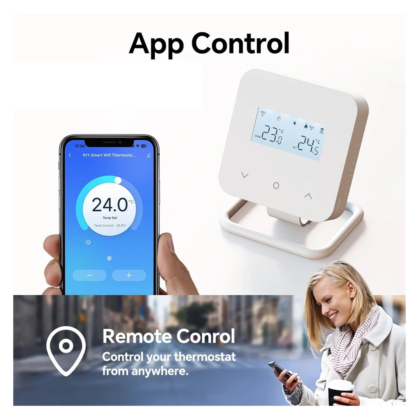 Inteligentny termostat, Bezprzewodowy termostat Wi-Fi do kotła gazowego i inteligentnego regulatora temperatury w domu