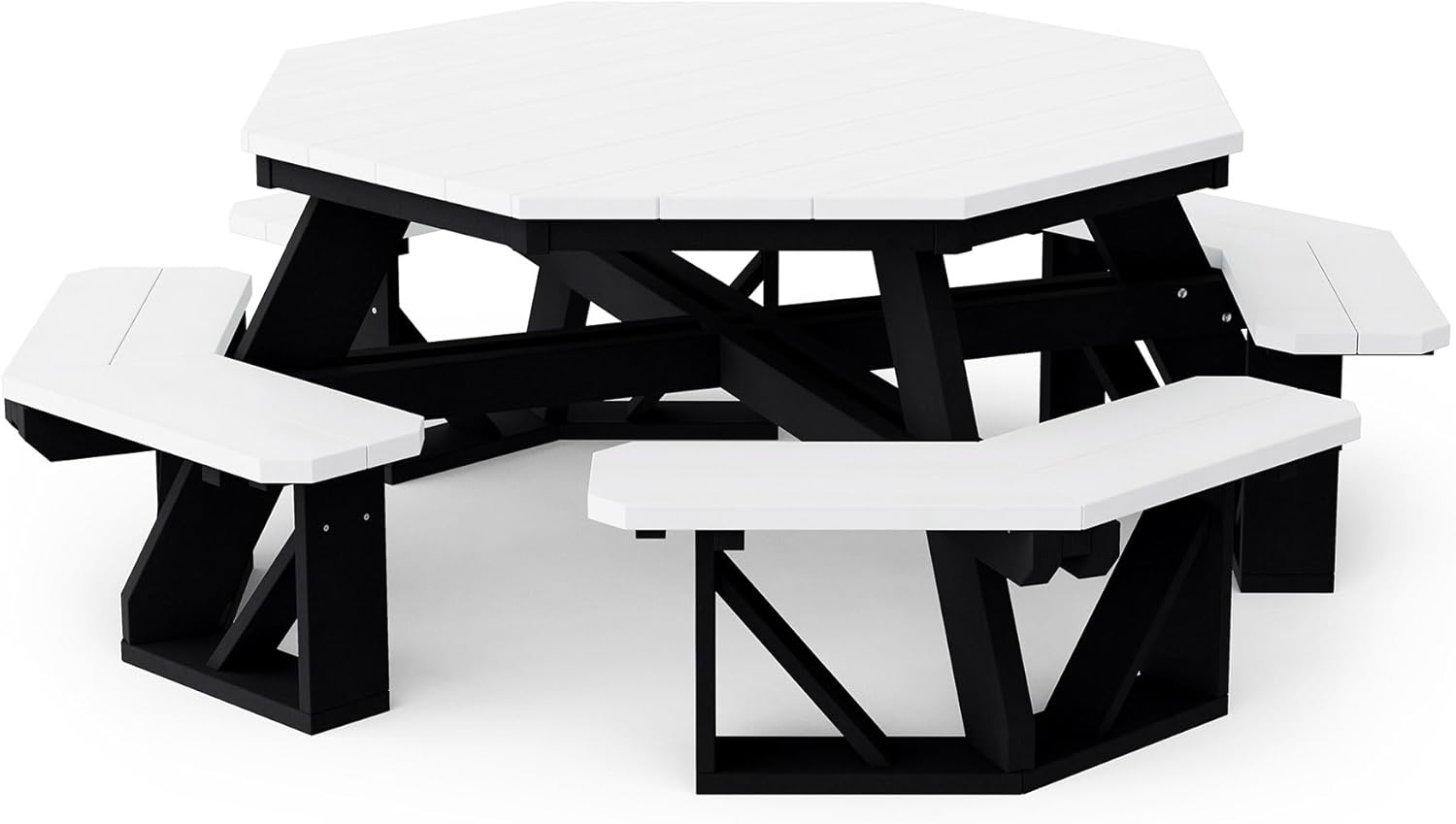 Wildridge Heritage Octagon Picnic Table, Weathered Wood and White - Outdoor Weather Resistant HDPE Picnic Table for Patio, Porch, Deck, Lawn
