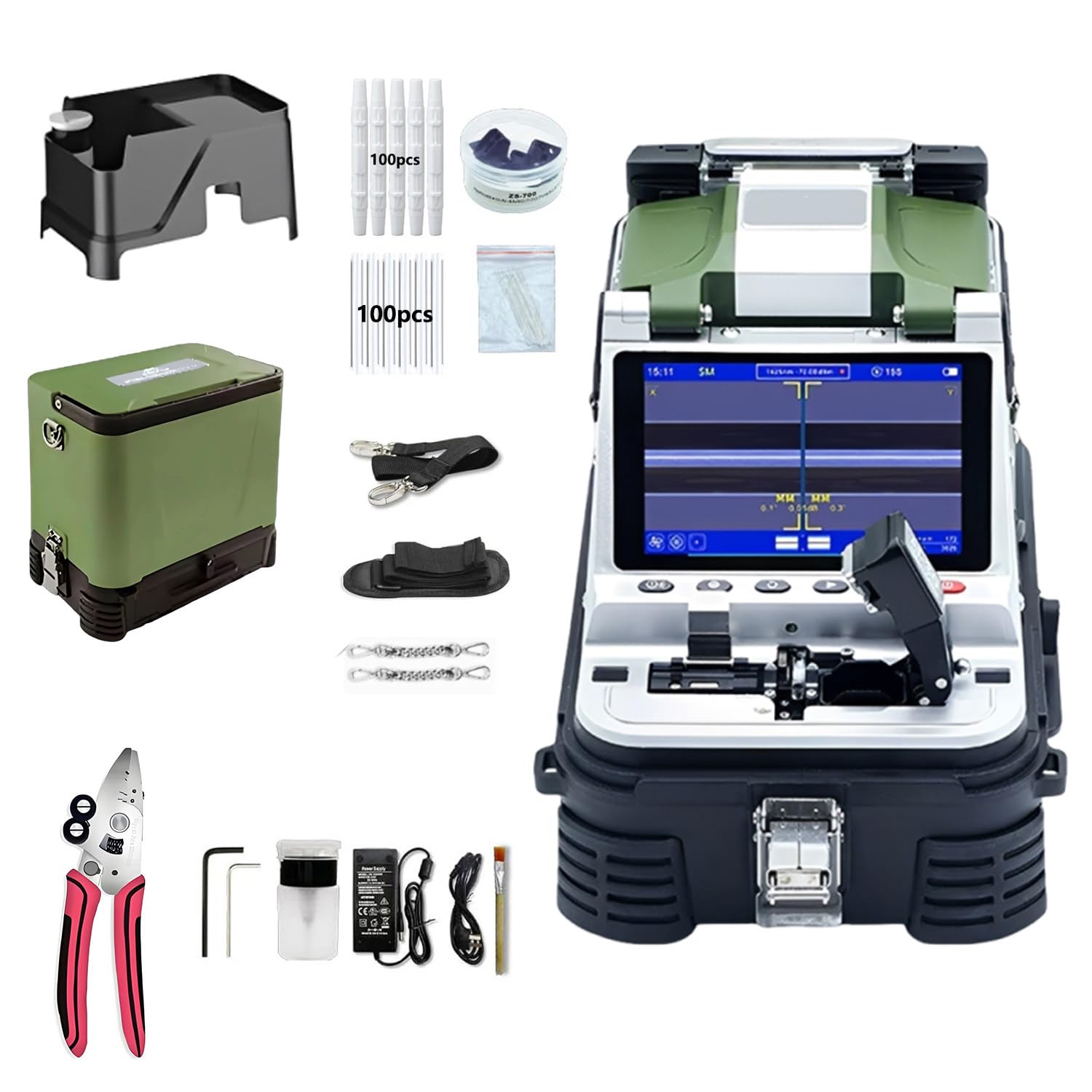 Fusionadora de fibra optica FTTH empalmadora fibra optica con cortadora integrada,alineacion nucleo 6 motores 0,05μm/0,1μm,empalme 6s herramienta para instalacion y reparacion red fibra telecom Al-20