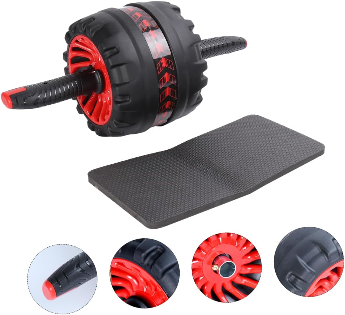 BESPORTBLE Anti-skid Abdominal Exercise Roller with Mute Function Thicken Wheel for Core Strength Training for Men and Women Fitness at Home Gym Red with Black Pad