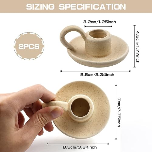 Miniatura 2 de 2 portavelas de cerámica, portavelas con asa para velas cónicas e incienso, Navidad, boda, comedor, decoración del hogar (beige)
