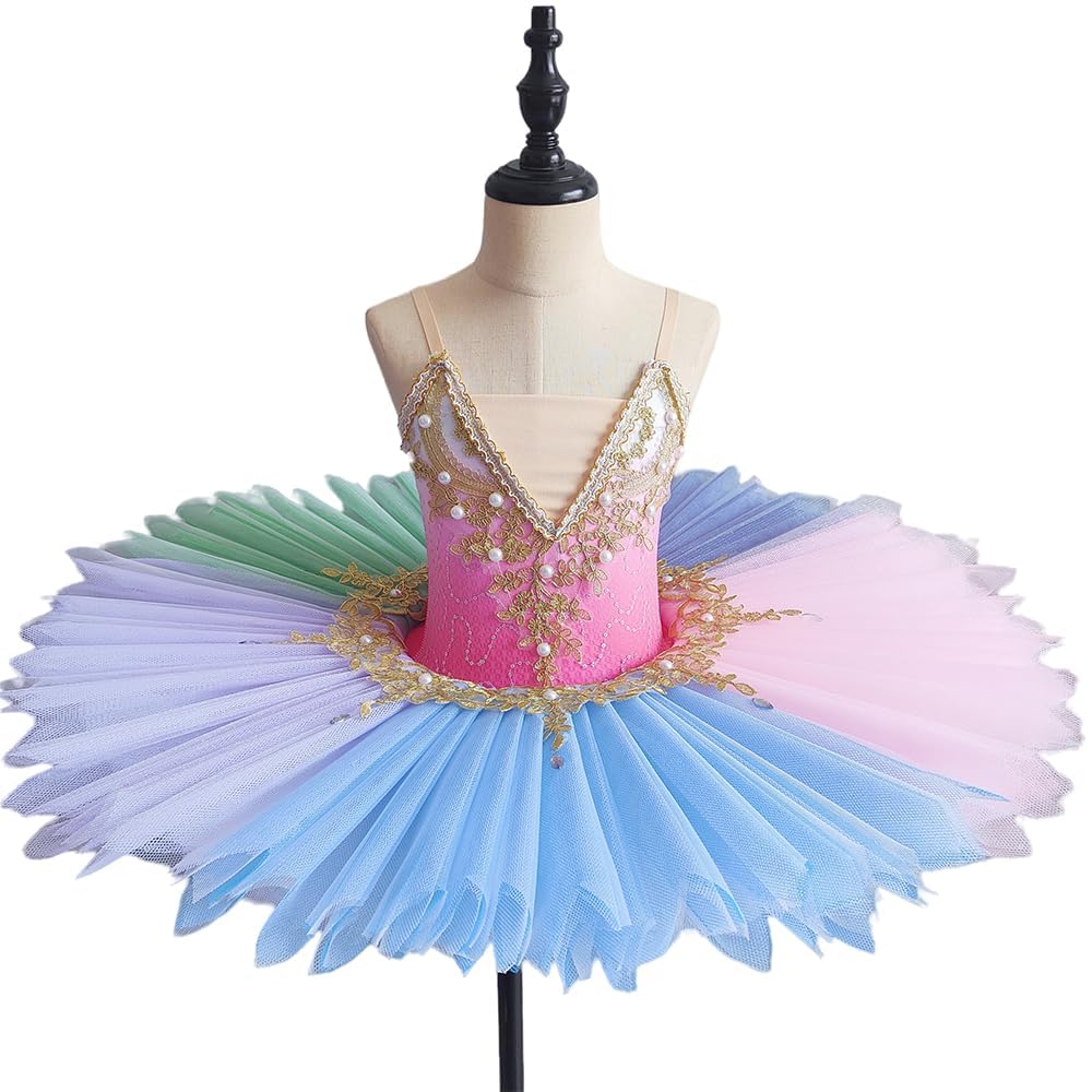 Mädchen Buntes Ballkleid Professionelle Pfannkuchen-Ballett-Tutu-Rock Balletttrikot Fantastisches Ballerina-Tanzkostüm