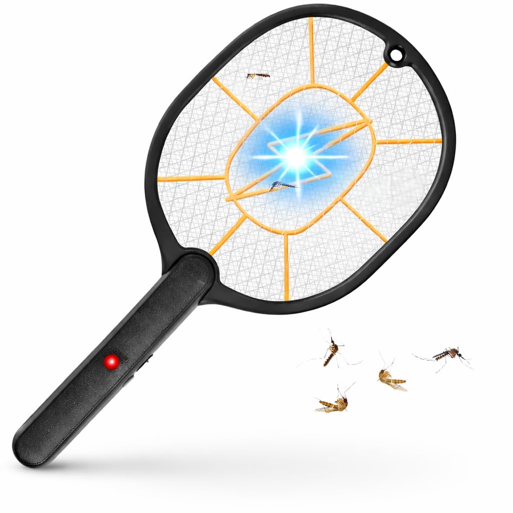 IRONCORE® Electric Fly Swatter - Bug Zapper with Protective net Layer - Mosquito and Insect Catcher Racket - Electric Fly Zapper - Handy Killer Racket for Outdoor & Indoor